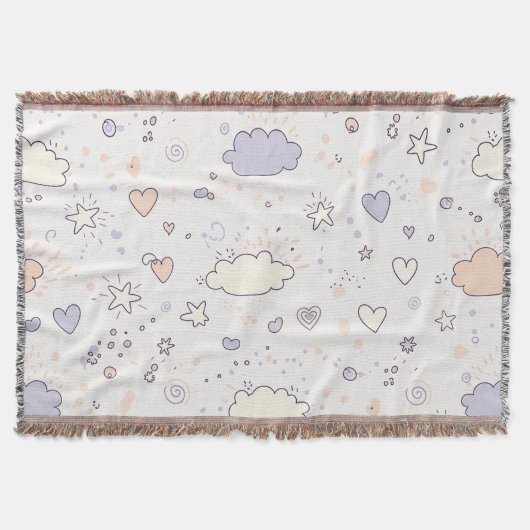 Pastel Hearts & Clouds Watercolor Dream (7) スローブランケット (正面)
