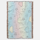 Pastel Hearts & Clouds Watercolor Dream (8) スローブランケット (正面縦)