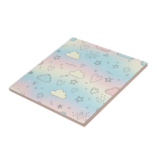 Pastel Hearts & Clouds Watercolor Dream (8) タイル (側面)