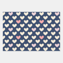 Pastel Hearts on Navy ラッピングペーパーシート