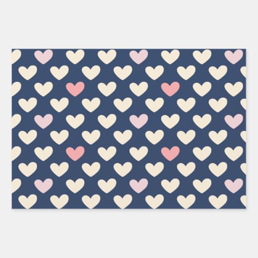 Pastel Hearts on Navy  ラッピングペーパーシート (正面)