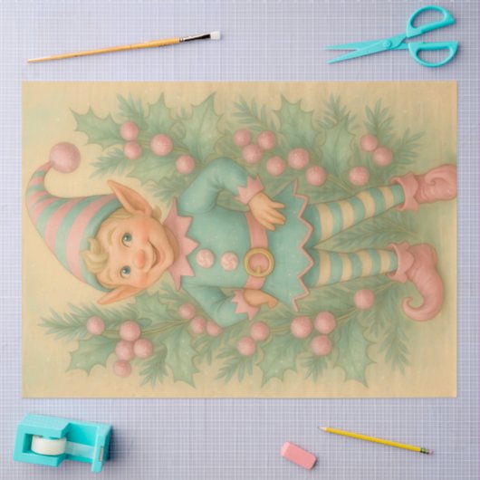 Pastel Holly Christmas Elf Decoupage 薄葉紙 (クラフト)