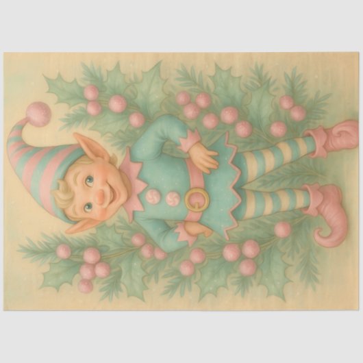 Pastel Holly Christmas Elf Decoupage 薄葉紙 (正面)
