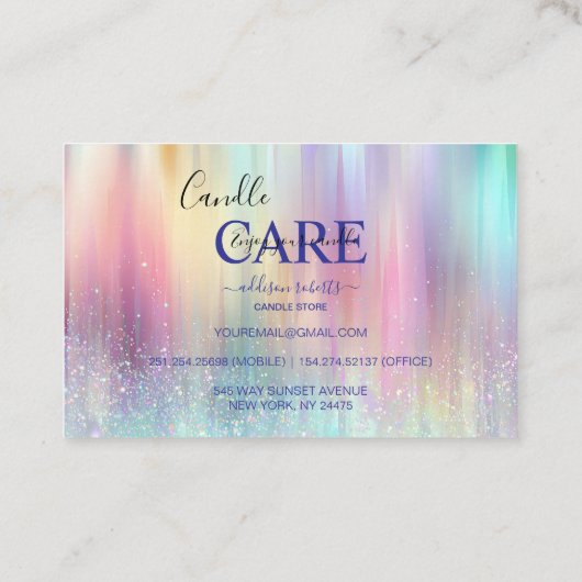Pastel Holographic Modern Candle Care 名刺 (裏面)