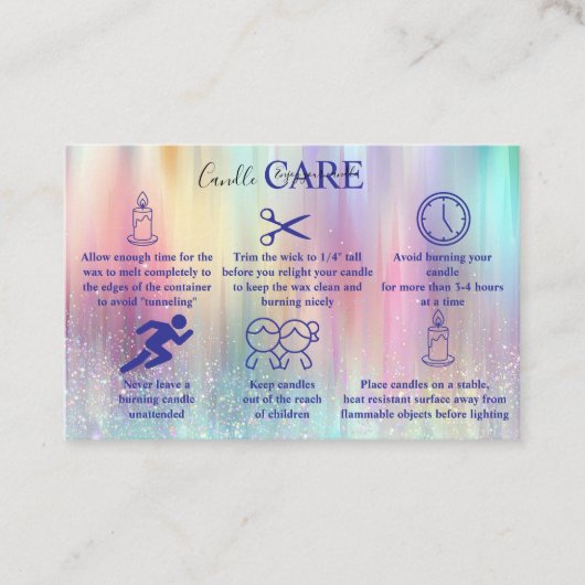 Pastel Holographic Modern Candle Care 名刺 (正面)