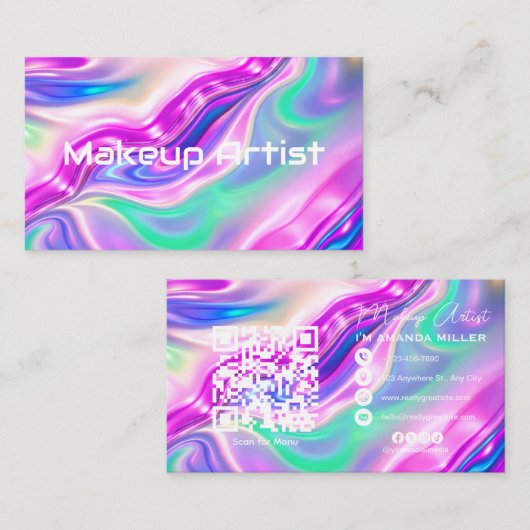 Pastel Holographic Swirl Abstract 名刺 (正面/裏面)