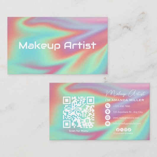 Pastel Holographic Swirl Abstract 名刺 (正面/裏面)