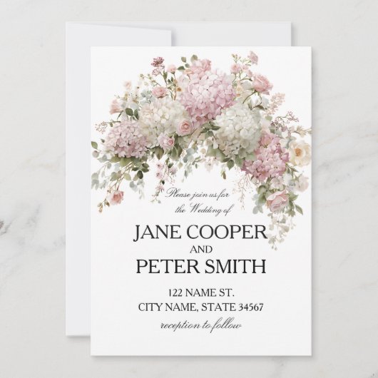 Pastel hydrangeas and roses Budget Wedding 招待状 (正面)