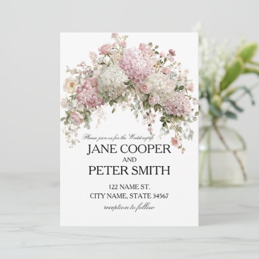 Pastel hydrangeas and roses Budget Wedding 招待状 (スタンド正面)
