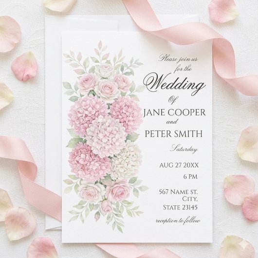 Pastel hydrangeas and roses Budget Wedding  Invita 招待状
