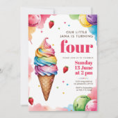 Pastel Ice Cream Cone Birthday | Girl’s Sweet  招待状 (正面)