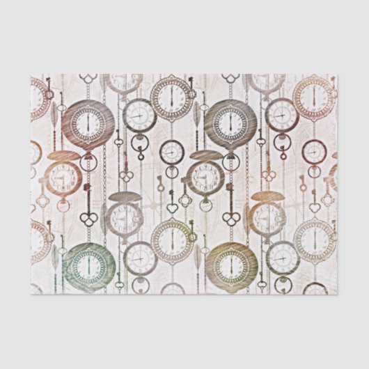 Pastel Illustrated Vintage Pocket Watches Pattern 薄葉紙 (正面)