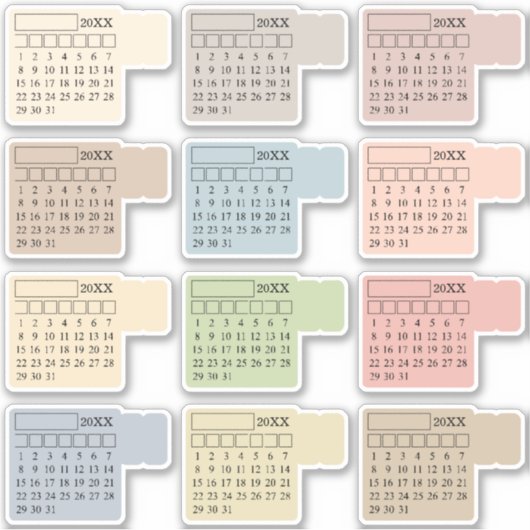 Pastel Index Tabs Monthly Generic Journal Calendar シール (正面)