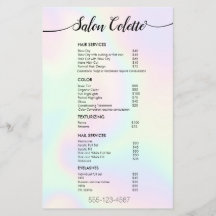 Pastel Iridescent Calligraphy Salon Service Menu