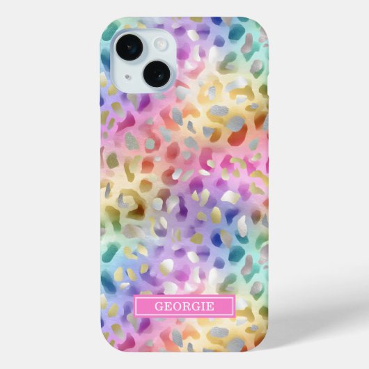 Pastel Iridescent Leopard Print Monogrammed Case-Mate iPhoneケース (裏面)