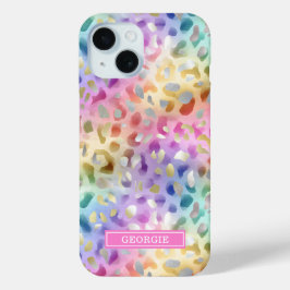Pastel Iridescent Leopard Print Monogrammed iPhone 15ケース
