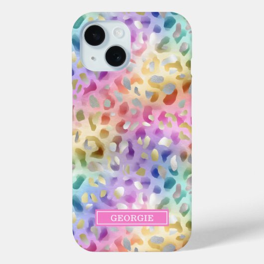 Pastel Iridescent Leopard Print Monogrammed Case-Mate iPhoneケース (裏面)