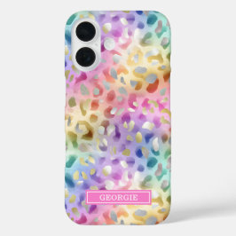Pastel Iridescent Leopard Print Monogrammed iPhone 16ケース
