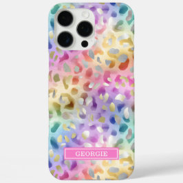 Pastel Iridescent Leopard Print Monogrammed iPhone 16 Pro Maxケース