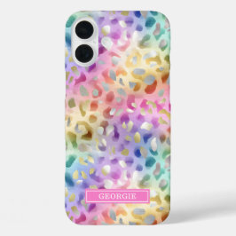 Pastel Iridescent Leopard Print Monogrammed iPhone 16 Plusケース