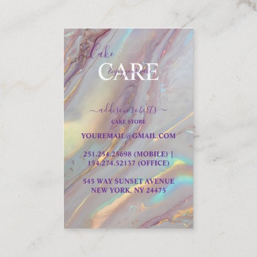 Pastel Iridescent Marble Cake Care  名刺 (裏面)