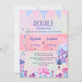 Pastel Joint Girls Double Birthday Celebration 招待状 (正面)