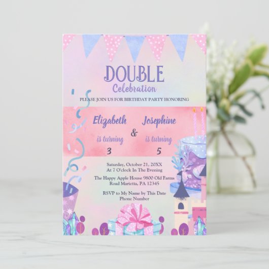 Pastel Joint Girls Double Birthday Celebration 招待状 (スタンド正面)