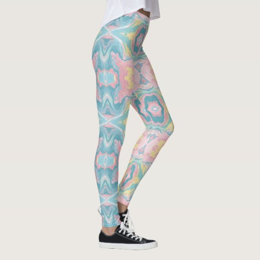 Pastel Kaleidoscope Pattern | Pink & Mint Mandala レギンス (右)