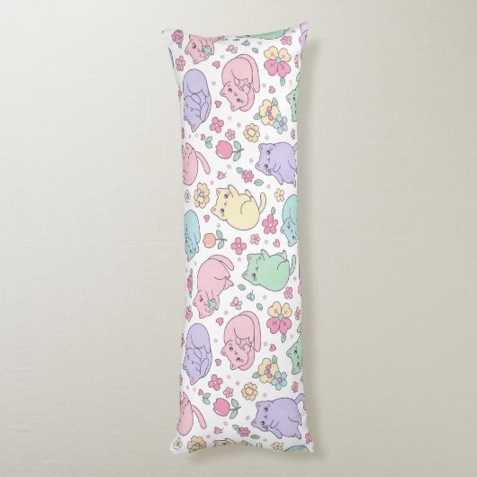 Pastel Kawaii Cats and Flowers Pattern  ボディピロー (裏面 (縦))