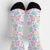 Pastel Kawaii Cats and Spring Flowers Pattern  ソックス (上部)