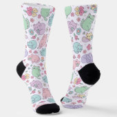 Pastel Kawaii Cats and Spring Flowers Pattern  ソックス (傾斜あり)