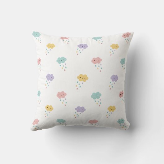 Pastel Kawaii Cloud Pattern Throw Pillow クッション (裏面)