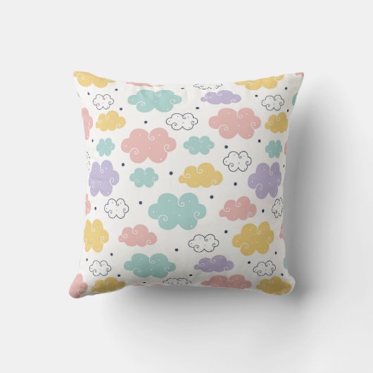 Pastel Kawaii Cloud Pattern Throw Pillow クッション (裏面)
