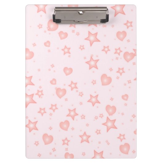 Pastel Kawaii Hearts & Stars – Cute Girly Pink クリップボード (正面)