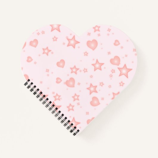 Pastel Kawaii Hearts & Stars – Cute Girly Pink ノートブック (正面)