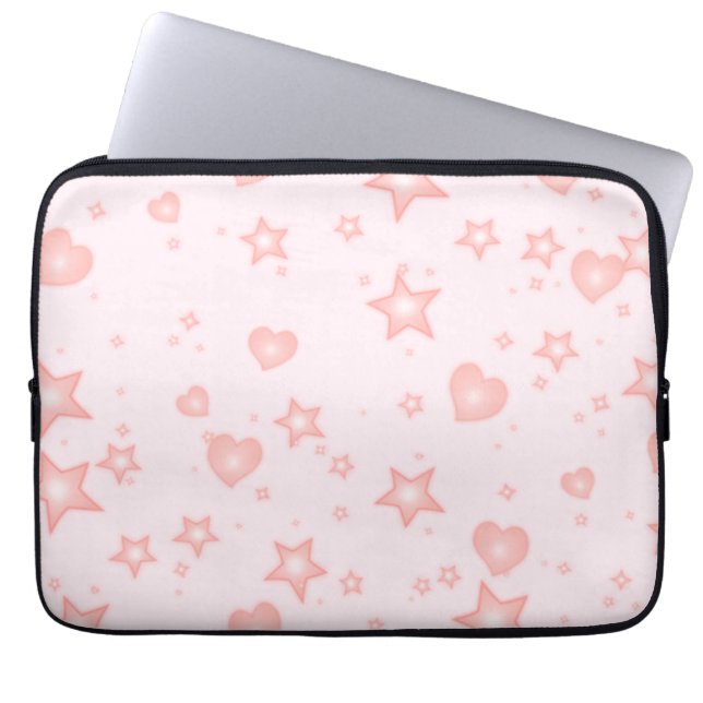 Pastel Kawaii Hearts & Stars – Cute Girly Pink ラップトップスリーブ (正面)