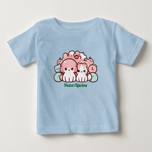 Pastel Kawaii Pets Illustration Cute Animals ベビーTシャツ (正面)