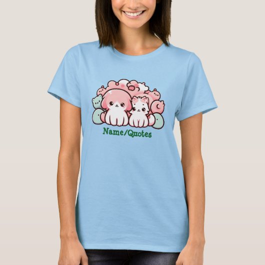 Pastel Kawaii Pets Illustration Cute Animals Tシャツ (正面)