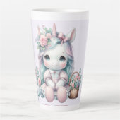 Pastel Kawaii Unicorn Doll with Flower Basket カフェラテマグ (正面)