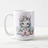 Pastel Kawaii Unicorn Doll with Flower Basket コーヒーマグカップ (左)