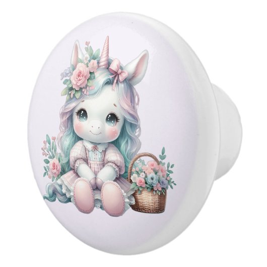 Pastel Kawaii Unicorn Doll with Flower Basket セラミックノブ (右)