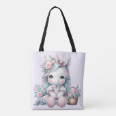 Pastel Kawaii Unicorn Doll with Flower Basket トートバッグ (裏面)