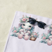 Pastel Kawaii Unicorn Doll with Flower Basket ビーチタオル (インサイチュ)