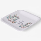 Pastel Kawaii Unicorn Doll with Flower Basket ペーパープレート (傾斜あり)