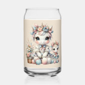 Pastel Kawaii Unicorn Mother Daughter Duo Beige ガラス缶 (正面)