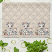 Pastel Kawaii Unicorn Mother Daughter Duo Beige キッチンタオル (折り畳み)