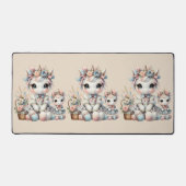 Pastel Kawaii Unicorn Mother Daughter Duo Beige デスクマット (正面)