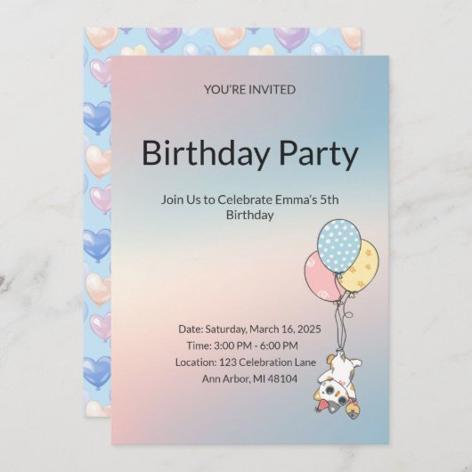 Pastel Kids Birthday Invitation  招待状 (正面/裏面)