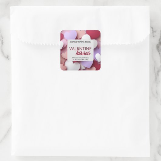 Pastel Kisses Love Candle Label Editable Template スクエアシール (バッグ)