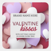 Pastel Kisses Love Candle Label Editable Template スクエアシール (正面)